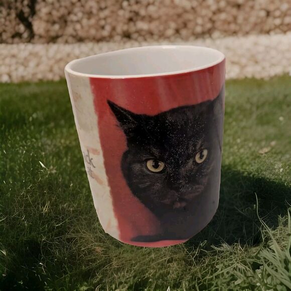 BLACK CAT  RED / BURGANDY COFFEE TEA MUG UNBRANDED CAT LOVER GIFT - Picture 2 of 4